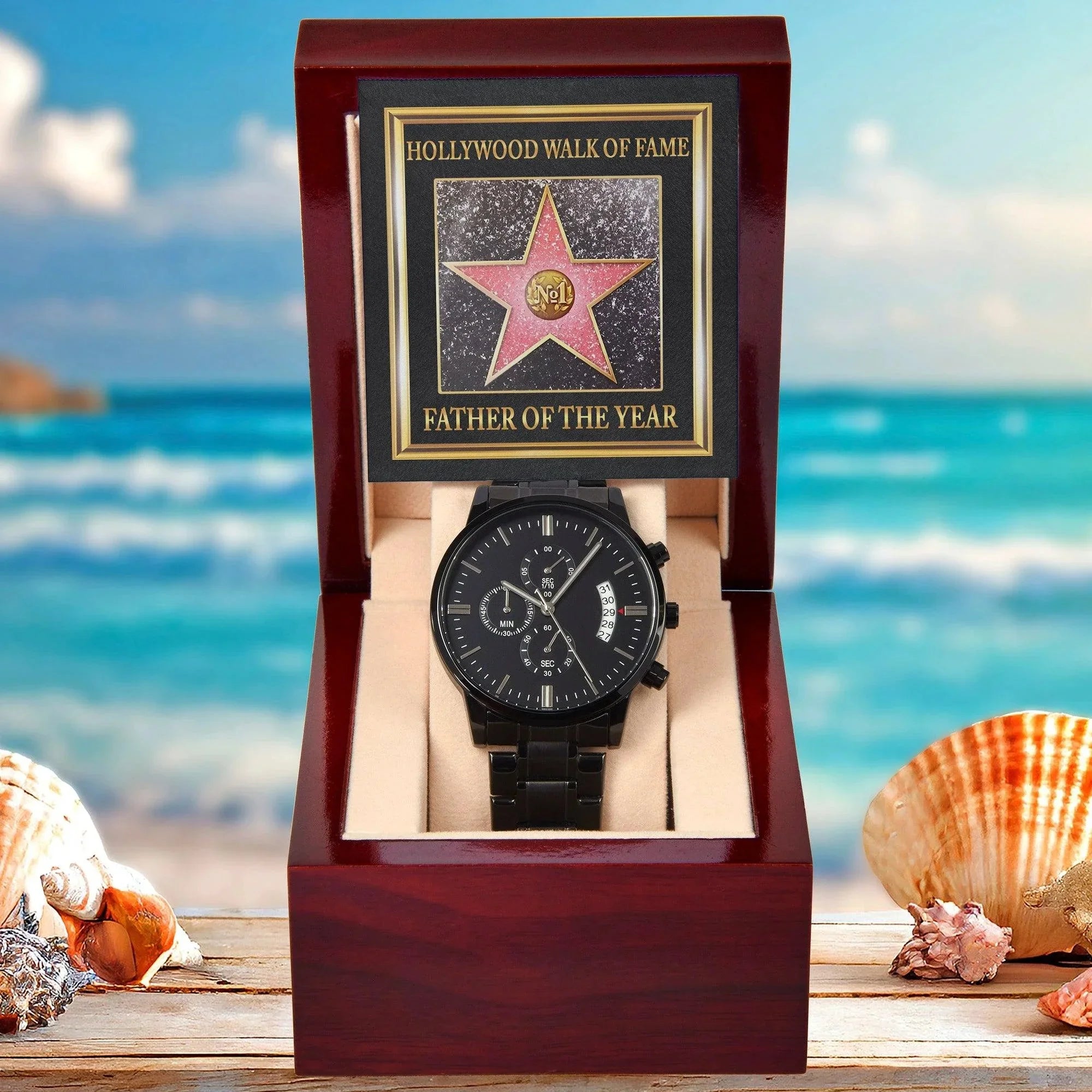 Gift for Dad Hollywood Walk of Fame Father of the Year Black Chronograph Watch
