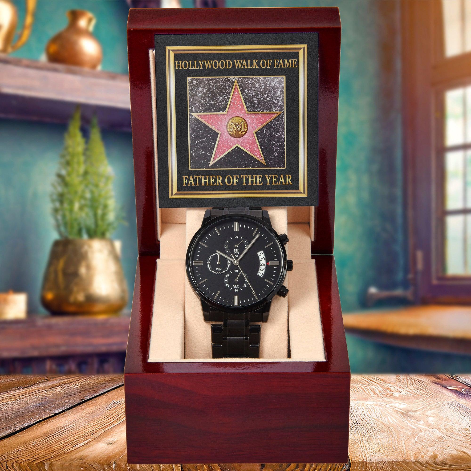 Gift for Dad Hollywood Walk of Fame Father of the Year Black Chronograph Watch - Mallard Moon Gift Shop