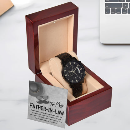 Gift for Father-in-Law - Honored To Be Your Son-in-Law Black Chronograph Watch - Mallard Moon Gift Shop