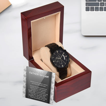 Gift for Father-in-Law Behind Every Great Son Is a Greater Dad Black Chronograph Watch - Mallard Moon Gift Shop