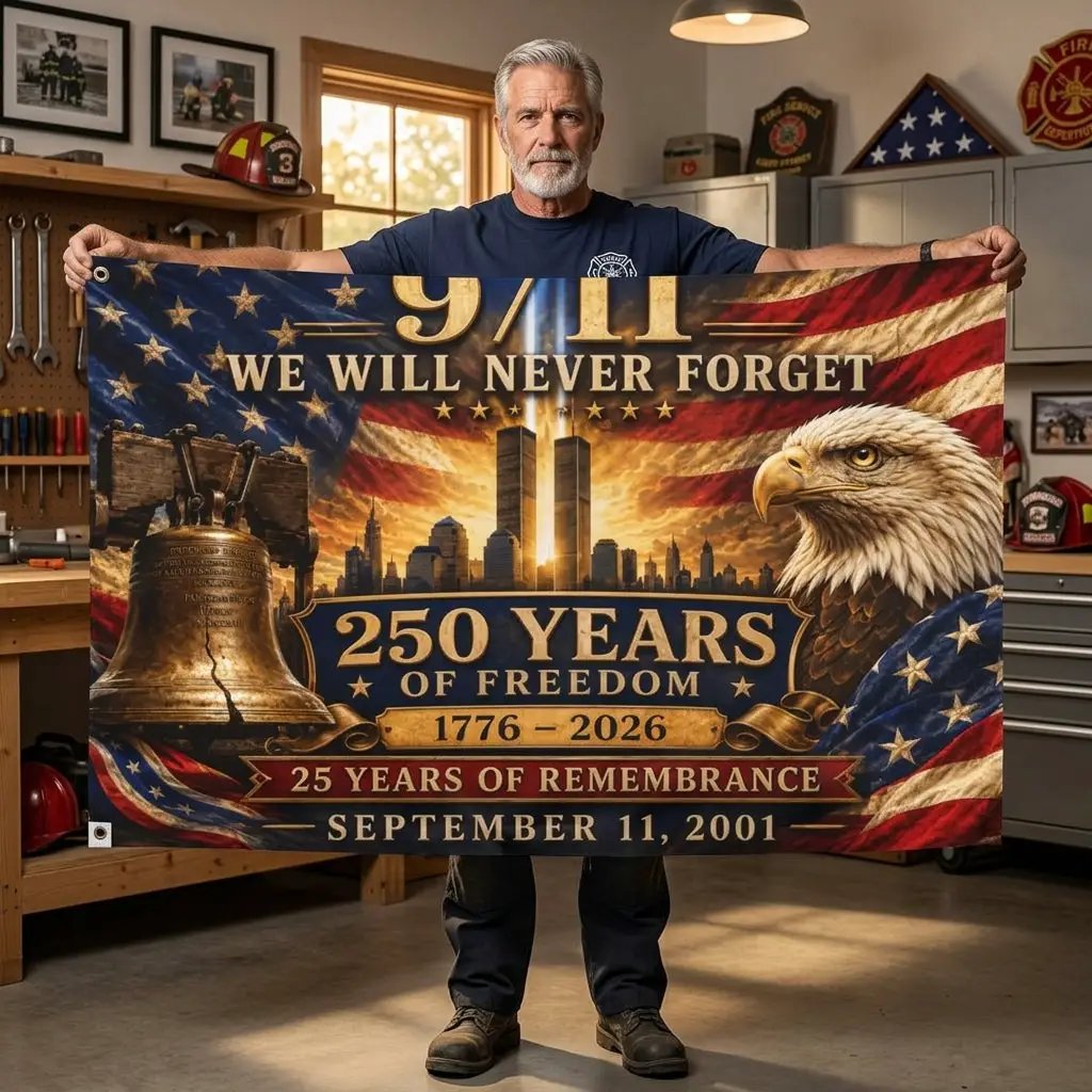 We Will Never Forget 9/11 Remembrance Flag – 25th Anniversary September 11 Patriotic American House Flag