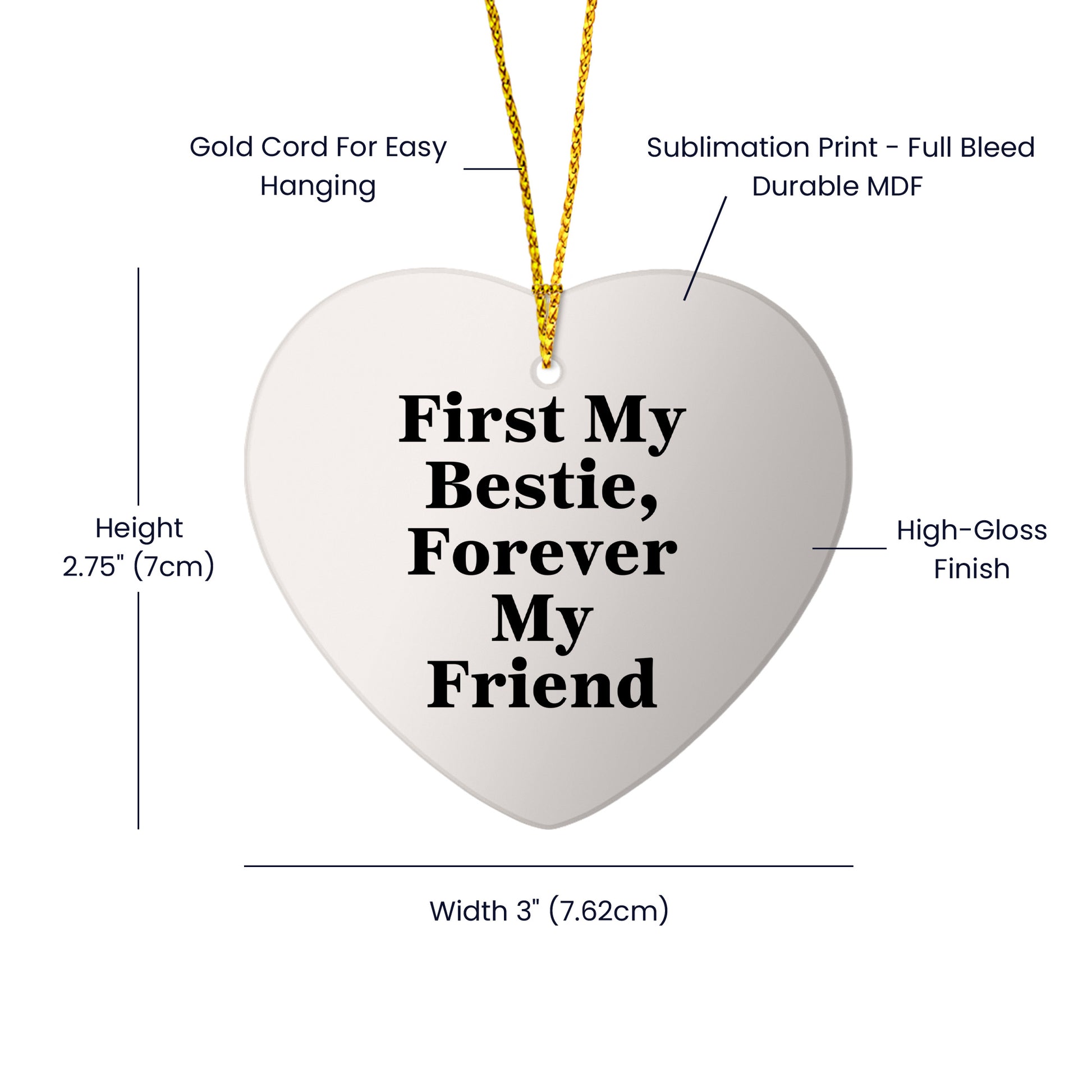 First My Bestie Forever My Friend White Heart Ornament Gifts from Men to Bestie for Christmas