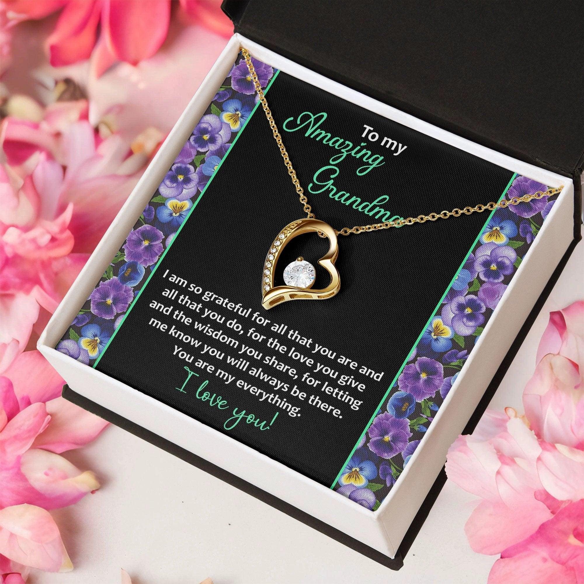 To My Amazing Grandma I am Grateful Forever Love Heart Pendant Necklace