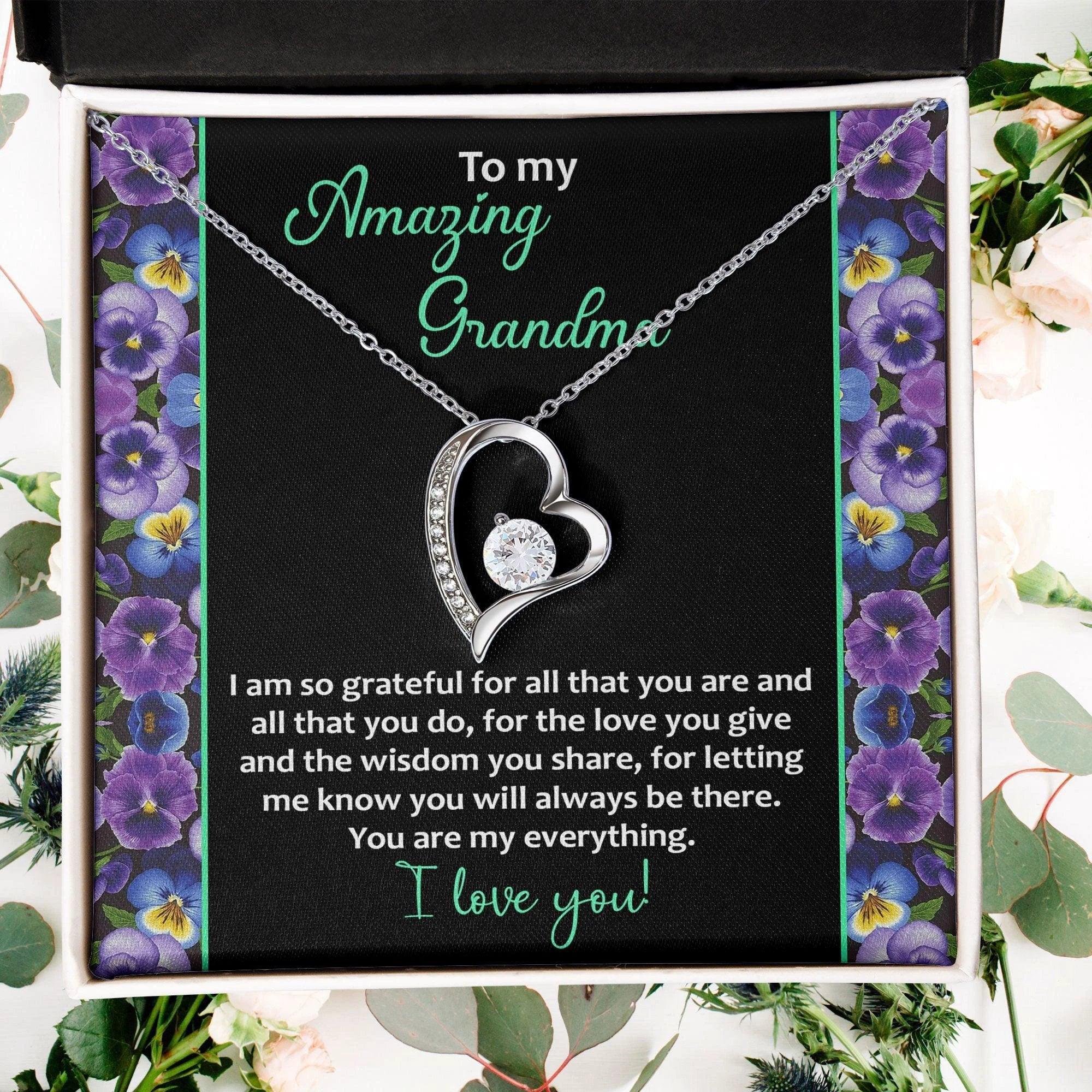 To My Amazing Grandma I am Grateful Forever Love Heart Pendant Necklace