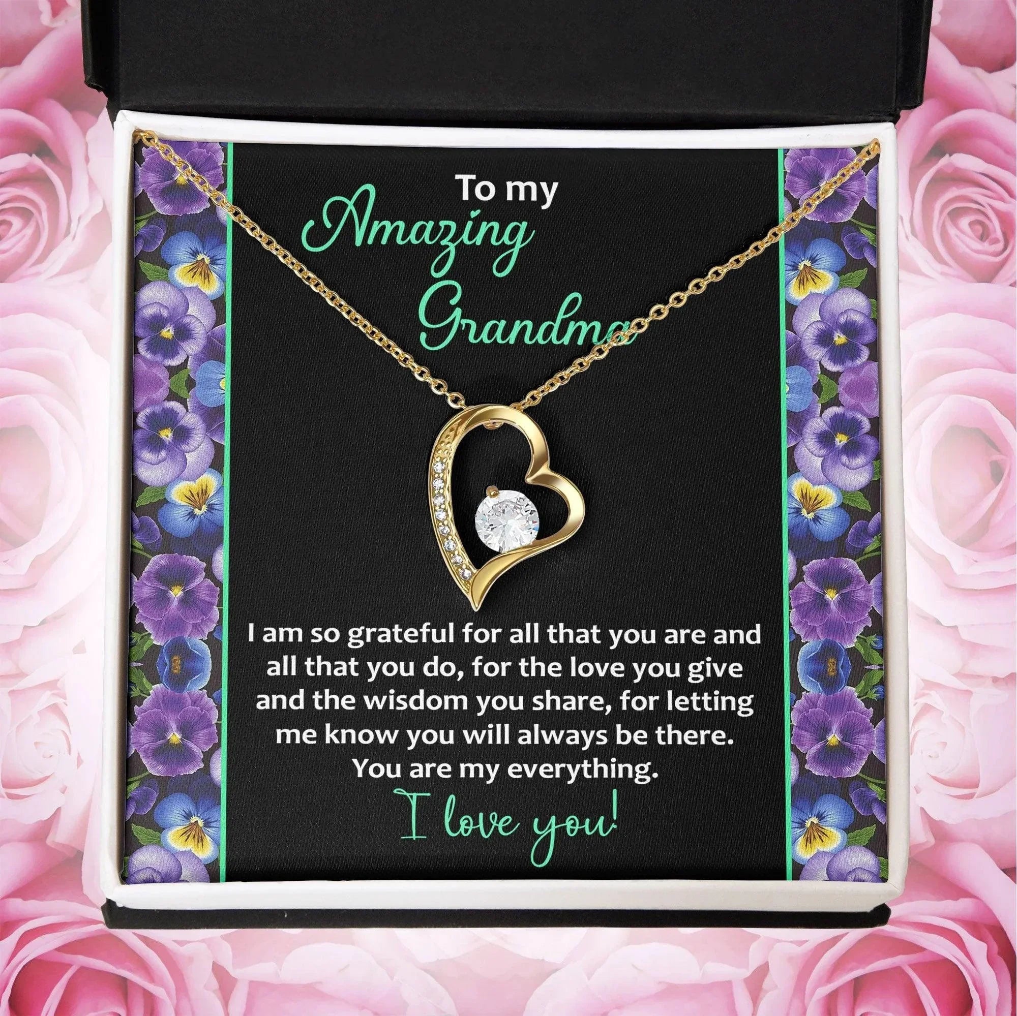 To My Amazing Grandma I am Grateful Forever Love Heart Pendant Necklace
