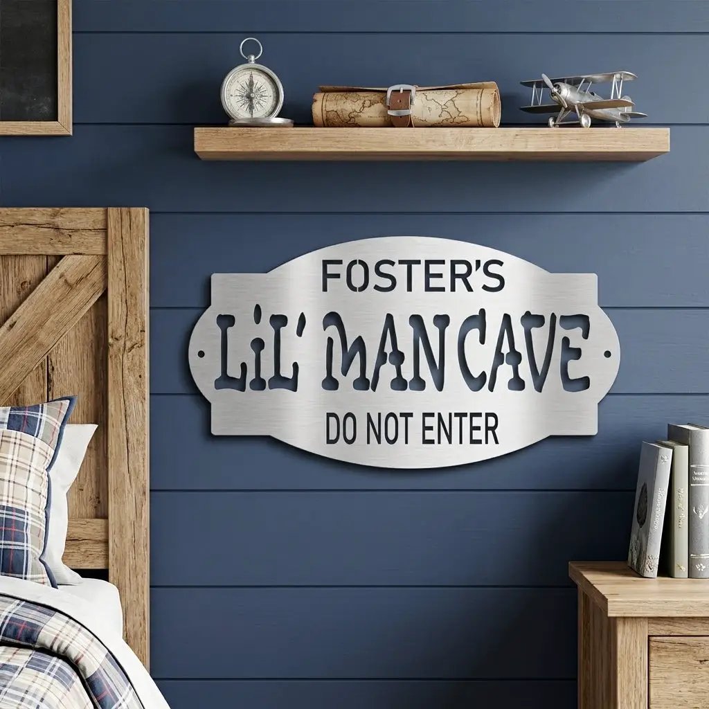 Lil Man Cave Personalized Name Indoor Outdoor Steel Wall Sign Metal Art Boy Room Decoration