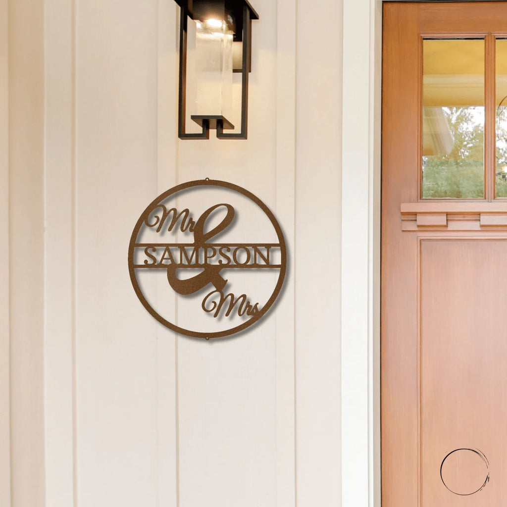 Mr and Mrs Circle Custom Name Steel Wall Sign