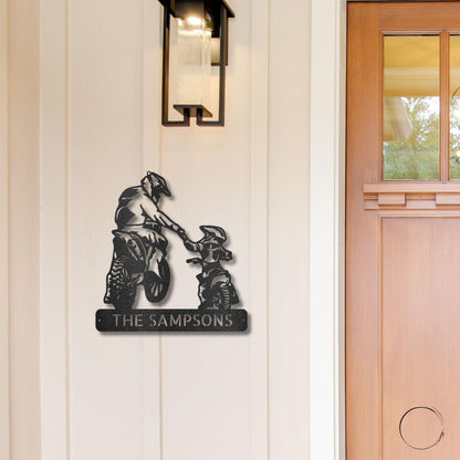 Father and Son Motocross Personalized Name Indoor Outdoor Steel Wall Sign Metal Art - Mallard Moon Gift Shop