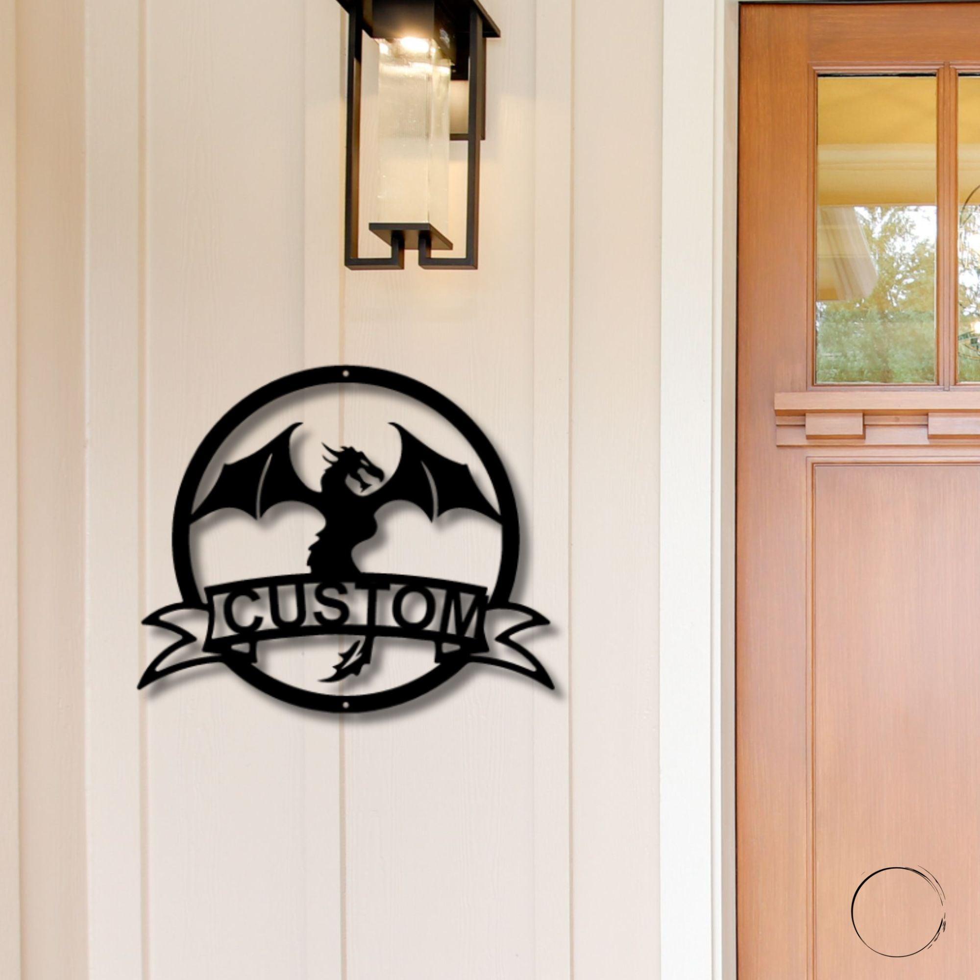 Dragon Banner Personalized Name Metal Art Wall Sign - Mallard Moon Gift Shop