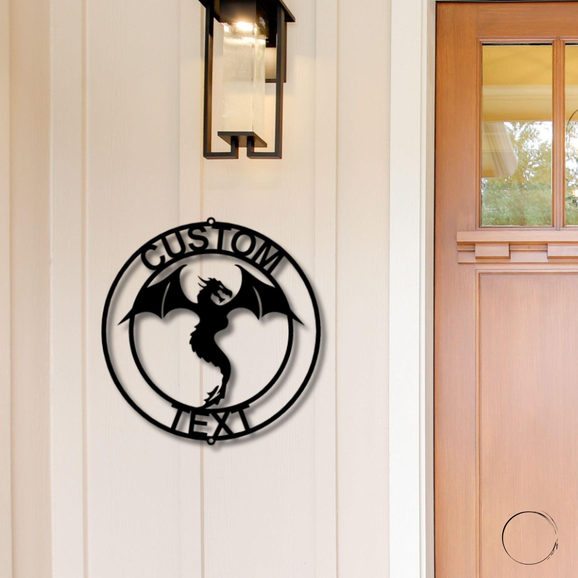 Dragon Ring Monogram Personalized Name Indoor Outdoor Steel Wall Sign Metal Art - Mallard Moon Gift Shop