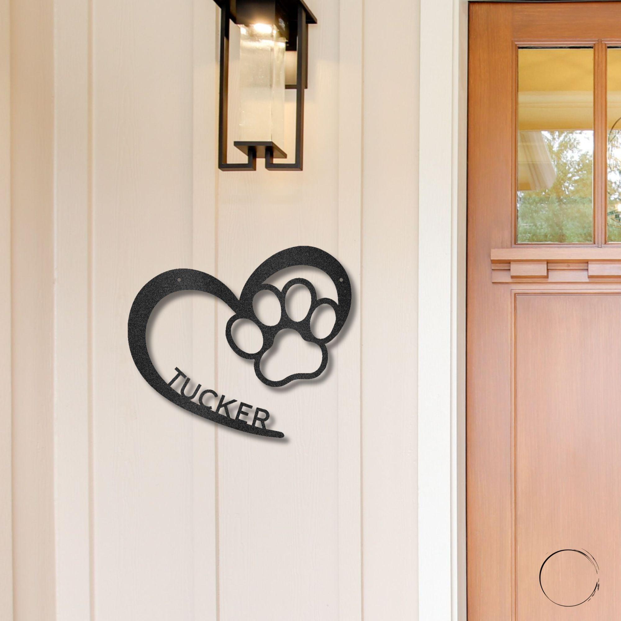 Puppy Love Paw Print Monogram Personalized Metal Art Wall Sign - Mallard Moon Gift Shop