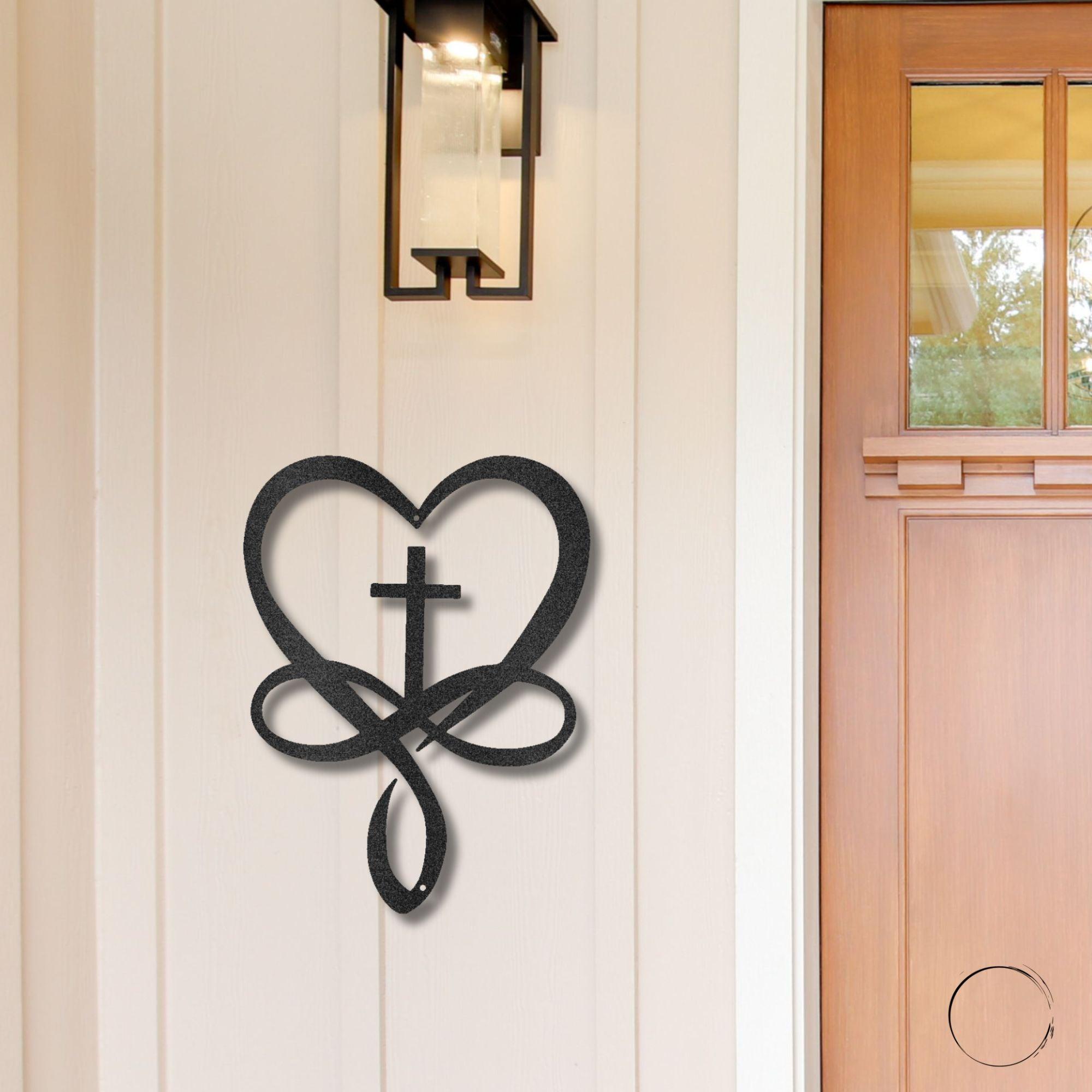 Love Infinity Heart and Cross Metal Art Wall Sign - Mallard Moon Gift Shop
