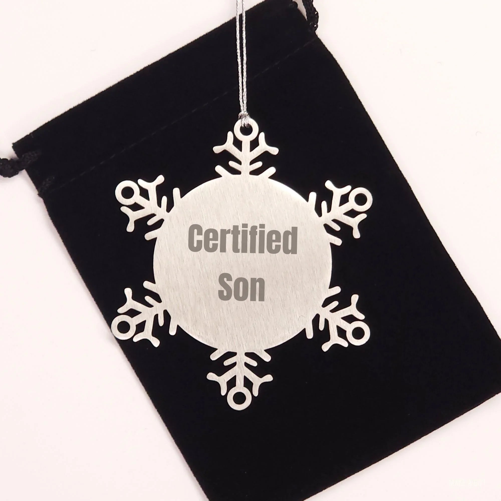 Fun Son Gifts, 'Certified Son' Quote Snowflake Ornament, Christmas Unique Gifts from Dad to Son