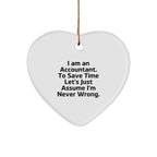 Funny Accountant Gifts, Heart Ornament for Christmas, 'I Am An Accountant. To Save Time Let's Just Assume I'm Never Wrong.' Quote, Gifts from Friends, Gifts for Accountant
