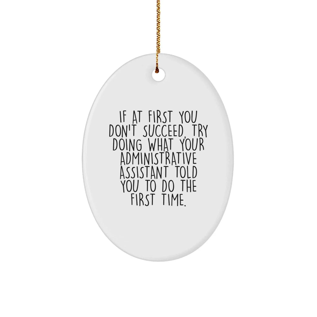 Funny Administrative Assistant Gifts from Friends - Oval Ornament for Christmas with If At First You Don't Succeed Quote, Gifts for Administrative Assistant