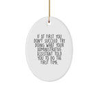 Funny Administrative Assistant Gifts from Friends - Oval Ornament for Christmas with If At First You Don't Succeed Quote, Gifts for Administrative Assistant