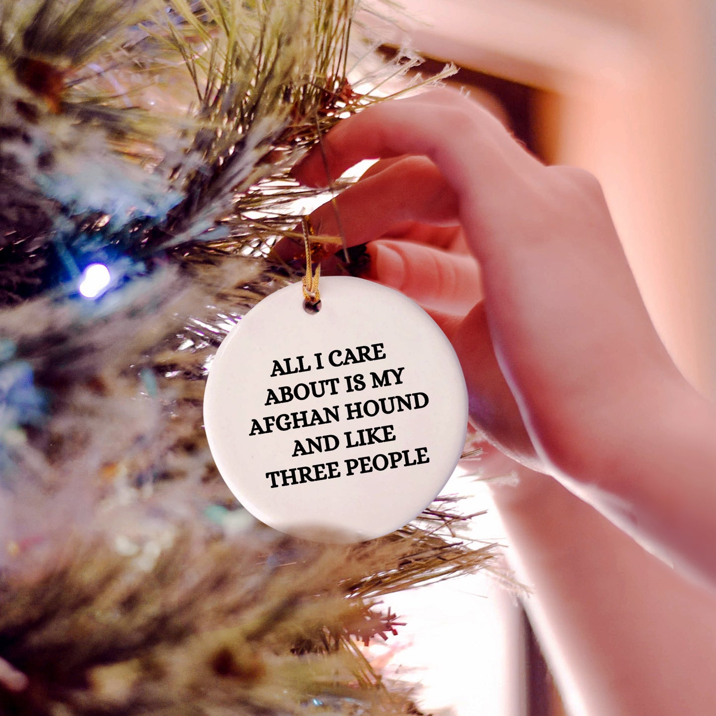 Funny Afghan Hound Dog Lover Gifts for Christmas - All I Care About are My Afghan Hound and Like Three People - Unique Circle Ornament Jewelry for Dog Mom from Me to You