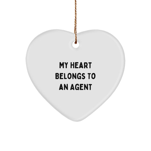 Funny Agent Heart Ornament Gifts from Friends, Coworkers, or Family - 'My Heart Belongs To An Agent' Christmas Decoration