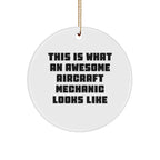 Funny Aircraft Mechanic Gifts, 'This Is What An Awesome Aircraft Mechanic Looks Like' Circle Ornament for Christmas, Gifts from Friends to Family