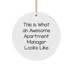 Funny Apartment Manager Gifts for Christmas - 'This Is What An Awesome Apartment Manager Looks Like' Circle Ornament from Friends