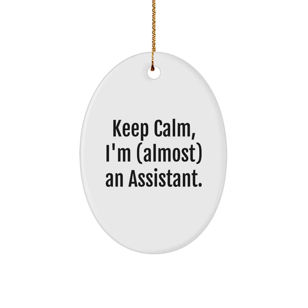 Funny Assistant Gift, 'Keep Calm, I'm (almost) An Assistant.' Oval Ornament, Gifts from Family to Assistant, Perfect for Christmas Unique Gifts