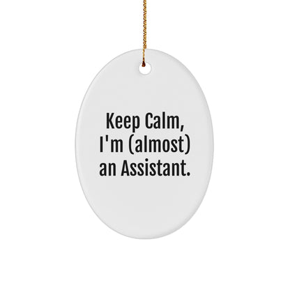 Funny Assistant Gift, 'Keep Calm, I'm (almost) An Assistant.' Oval Ornament, Gifts from Family to Assistant, Perfect for Christmas Unique Gifts