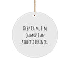 Funny Athletic Trainer Gifts from Friends - Keep Calm Circle Ornament, Inspirational Quote for Christmas
