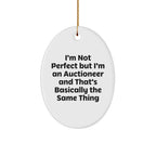 Funny Auctioneer Gifts from Friends, Oval Ornament for Men, 'I'm Not Perfect', Holiday Decor, White