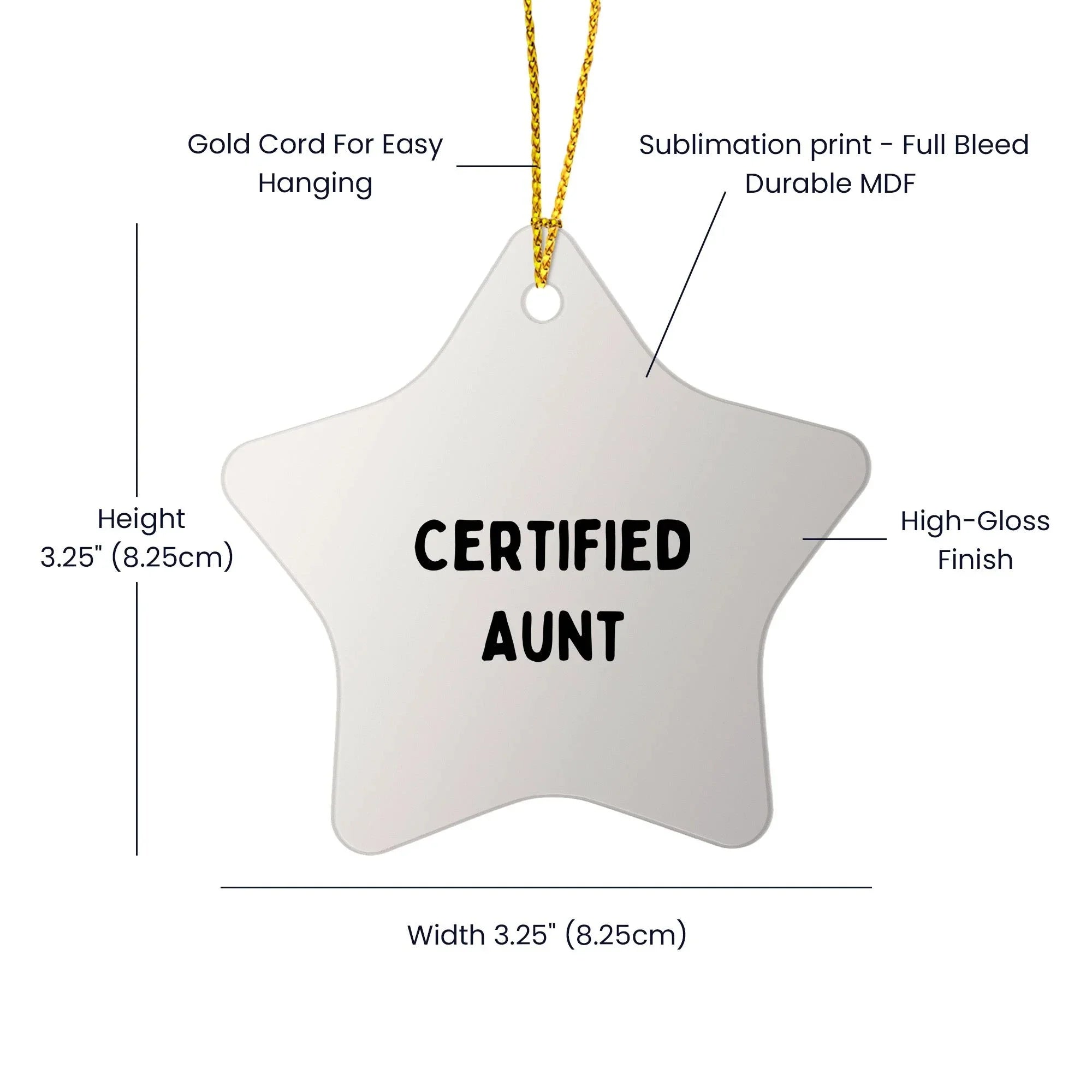 Funny Aunt Gifts from Family, Unique Star Ornament for Aunt, 'Certified Aunt' Quote, Christmas Decorations, Gifts for Aunt