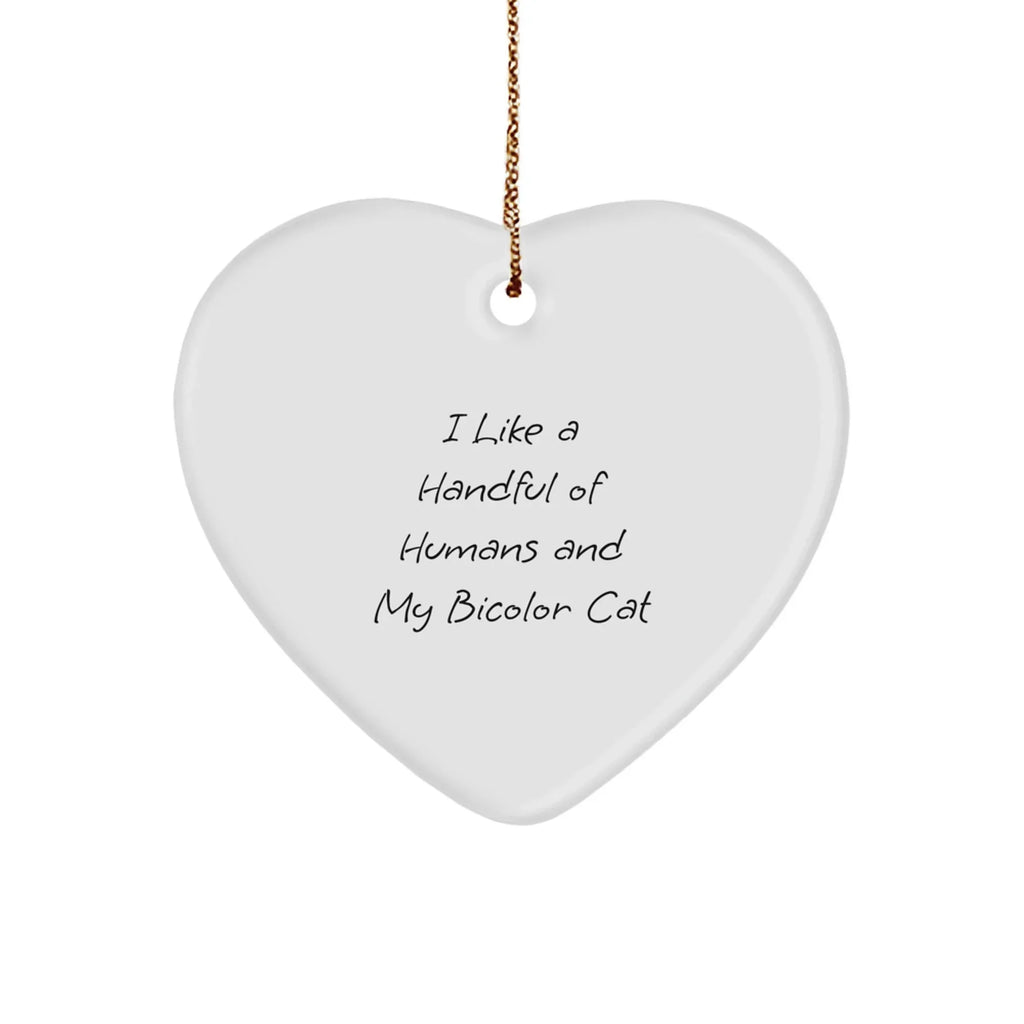 Funny Bicolor Cat Lovers Heart Ornament, Gifts from Friends to Family, 'I Like A Handful Of Humans And My Bicolor Cat', Christmas Unique Gifts