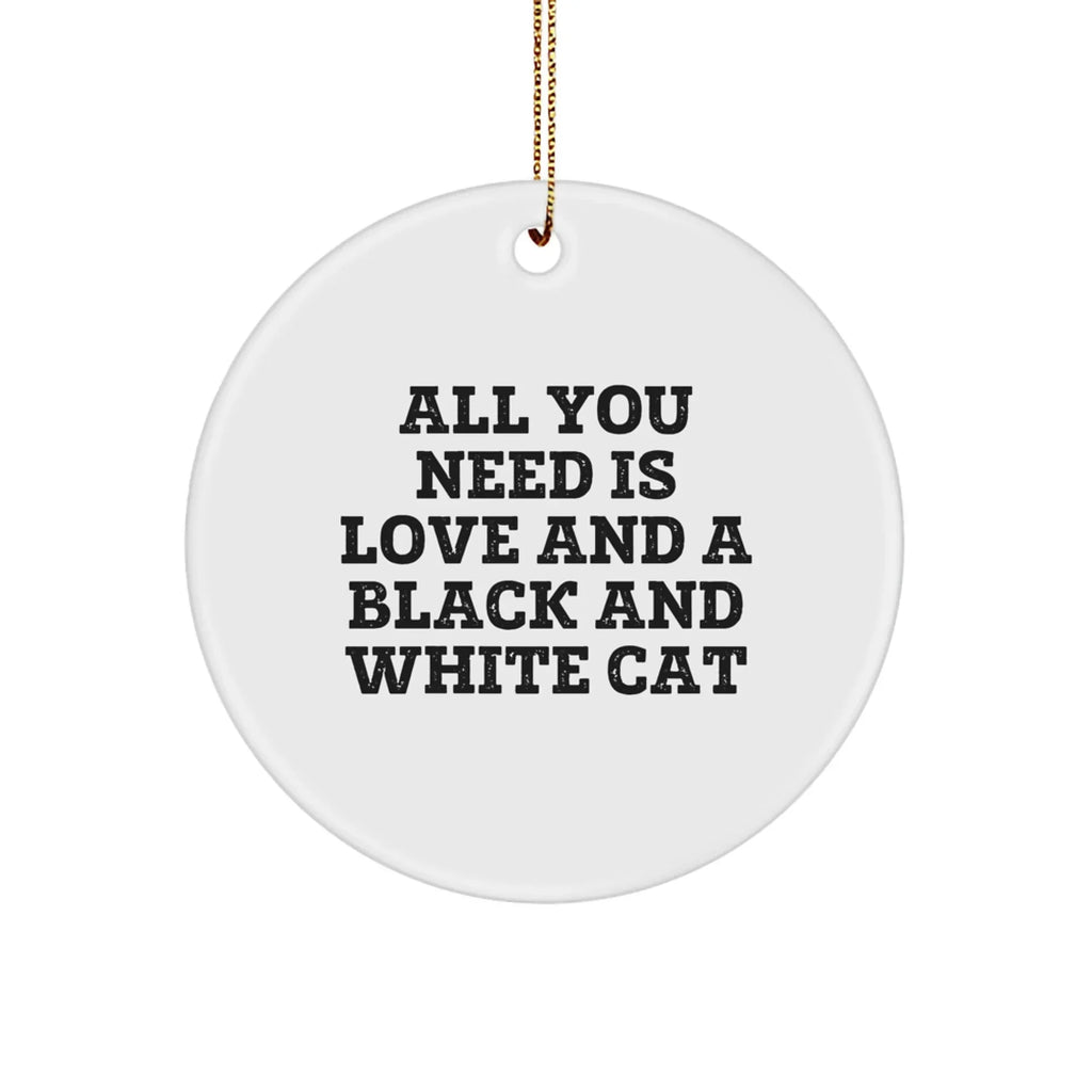 Funny Black and White Cat Circle Ornament Gifts from Friends to Family for Christmas
