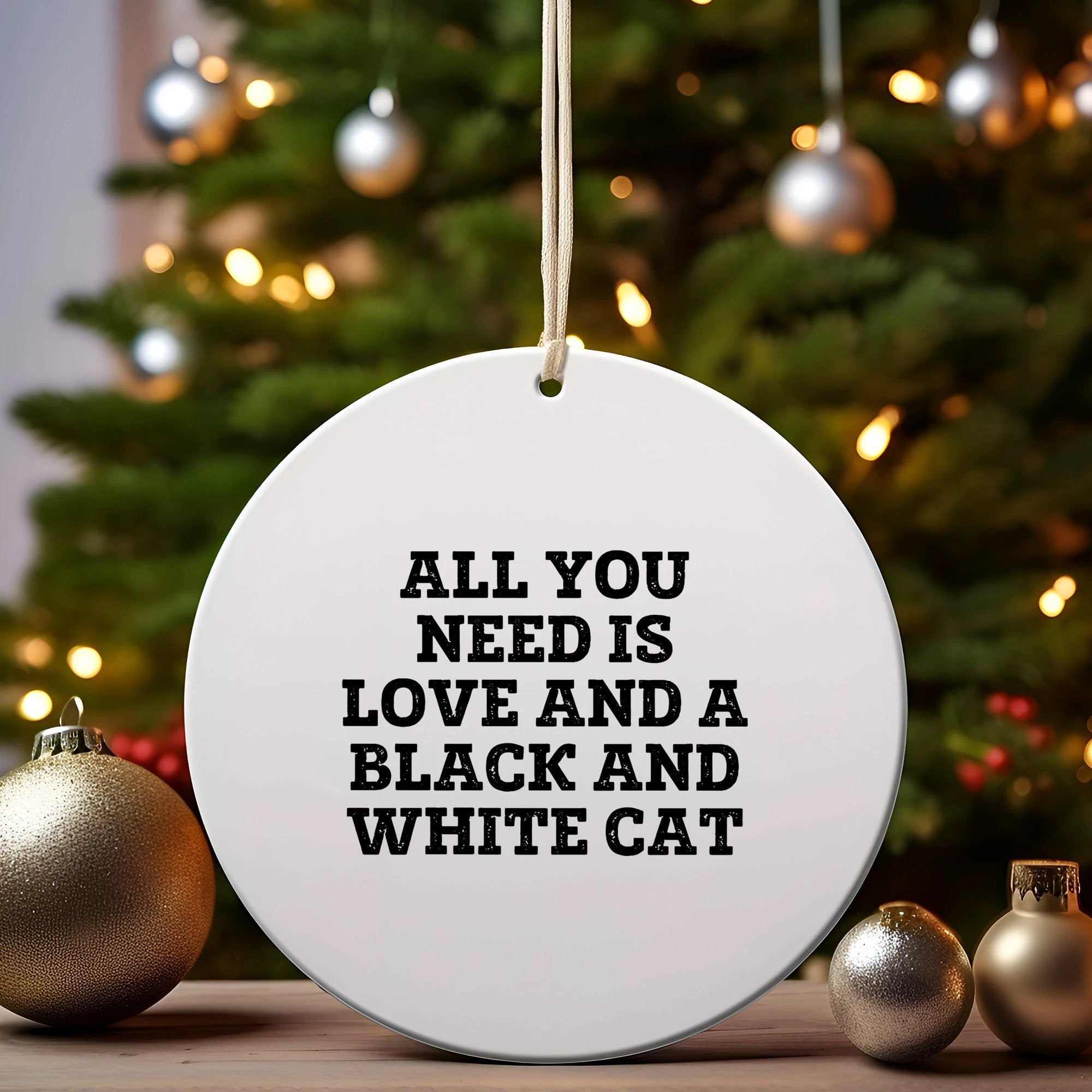 Funny Black and White Cat Circle Ornament Gifts from Friends to Family for Christmas