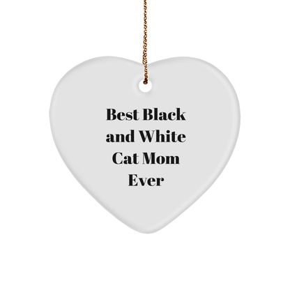 Funny Black and White Cat Mom Gifts for Friends - Heart Ornament with Best Quote - Christmas Unique Gifts from Friends