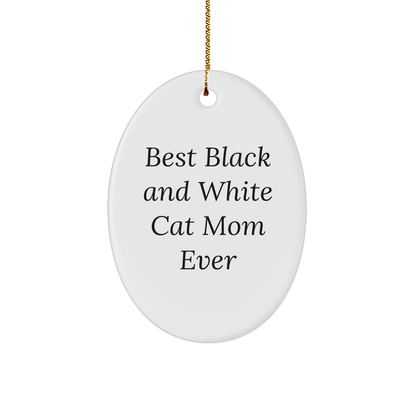 Funny Black and White Cat Mom Gifts from Friends, Black and White Cat Lovers, for Christmas - Oval Ornament