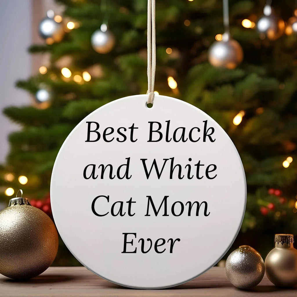 Funny Black and White Cat Mom Gifts from Friends for Christmas - Circle Ornament