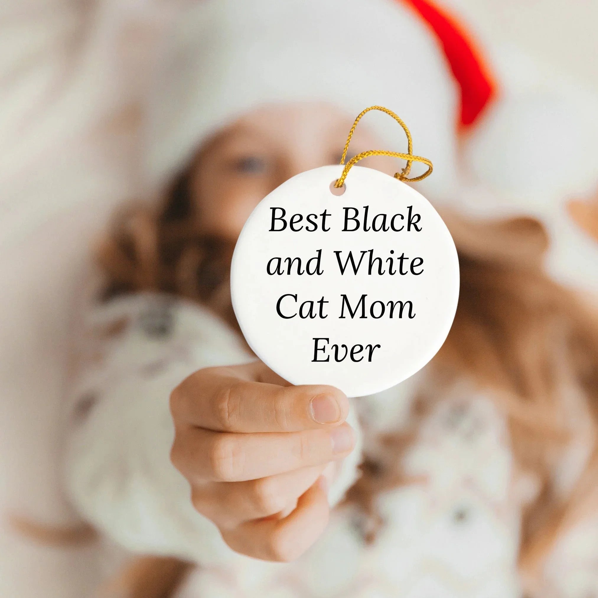 Funny Black and White Cat Mom Gifts from Friends for Christmas - Circle Ornament