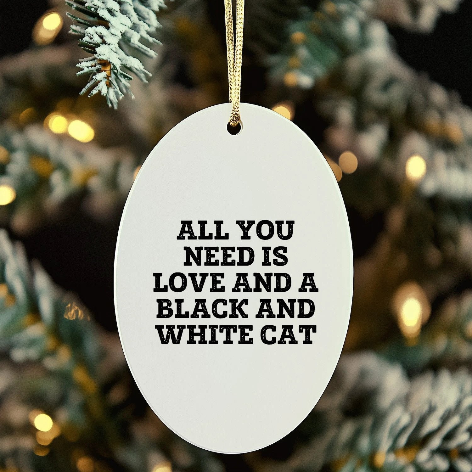 Funny Black and White Cat Oval Ornament Gifts for Men from Women, Friends, or Family - 'All You Need Is Love And A Black And White Cat' - Christmas Unique Gifts