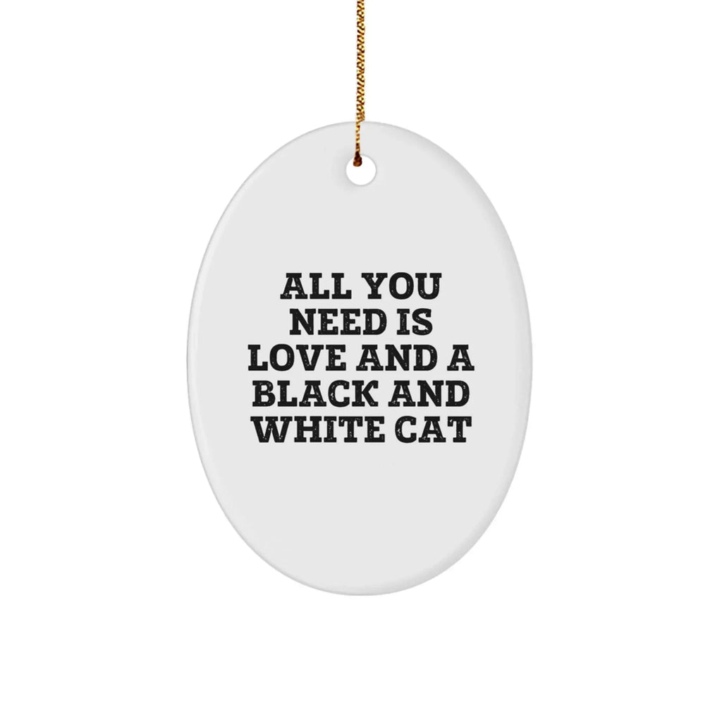 Funny Black and White Cat Oval Ornament Gifts for Men from Women, Friends, or Family - 'All You Need Is Love And A Black And White Cat' - Christmas Unique Gifts