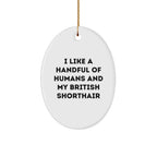 Funny British Shorthair Cat Gifts - Oval Ornament, 'I Like A Handful Of Humans And My British Shorthair' Quote, Christmas Unique Gifts from Family to Friends