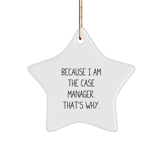 Funny Case Manager Gifts, 'Because I Am The Case Manager. That's Why.' Star Ornament, White, 3.25\ - Image 1