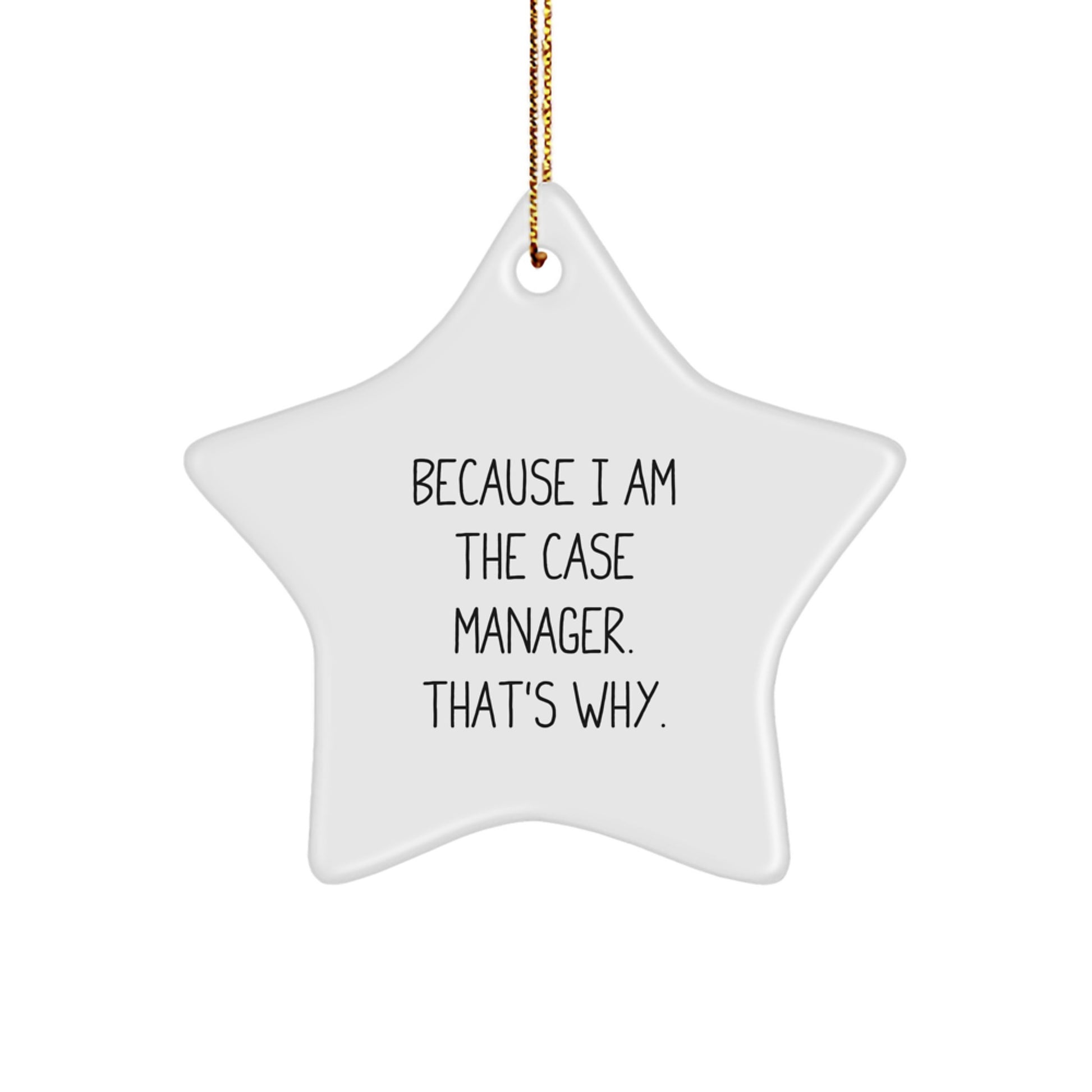 Funny Case Manager Gifts, 'Because I Am The Case Manager. That's Why.' Star Ornament, White, 3.25\ - Image 1