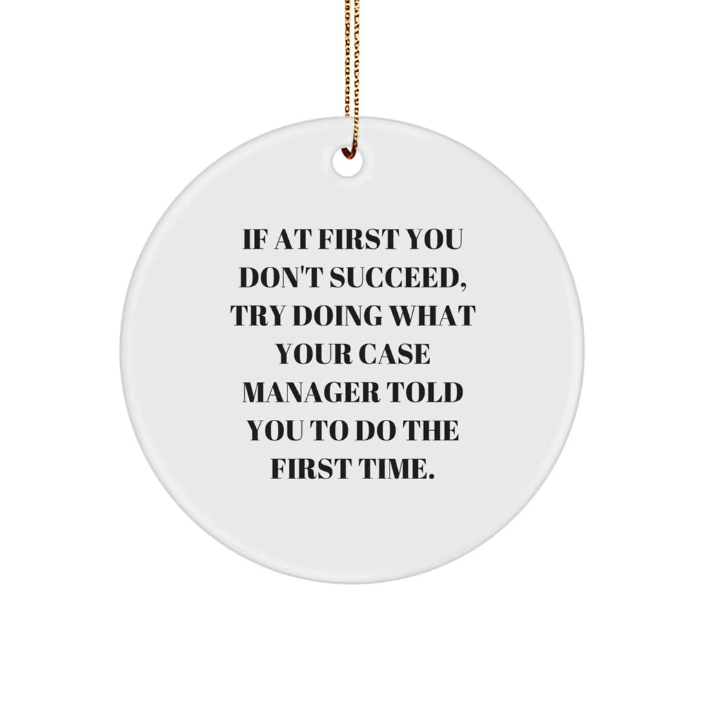 Funny Case Manager Gifts: 'If At First You Don't Succeed' Circle Ornament, Gifts from Friends to Case Manager, for Christmas