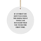 Funny Case Manager Gifts: 'If At First You Don't Succeed' Circle Ornament, Gifts from Friends to Case Manager, for Christmas