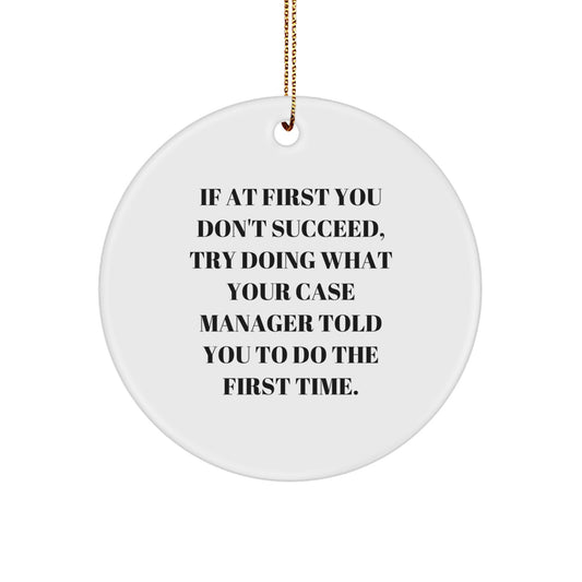 Funny Case Manager Gifts: 'If At First You Don't Succeed' Circle Ornament, Gifts from Friends to Case Manager, for Christmas