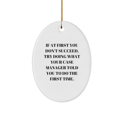 Funny Case Manager Gifts from Friends, 'If At First You Don't Succeed, Try Doing What Your Case Manager Told You To Do The First Time.' Oval Ornament for Christmas