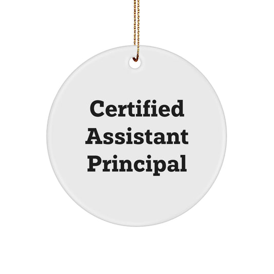Funny Certified Assistant Principal Gifts for Men, Women, Friends, Coworkers - Assistant Principal Circle Ornament, White, Vibrant Print, Christmas Unique Gifts from Friends, Family - Image 1