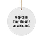 Funny Christmas Unique Gifts from Friends, Coworkers, or Family - Keep Calm I'm (almost) An Assistant Circle Ornament, Assistant Humor, Holiday Decorations