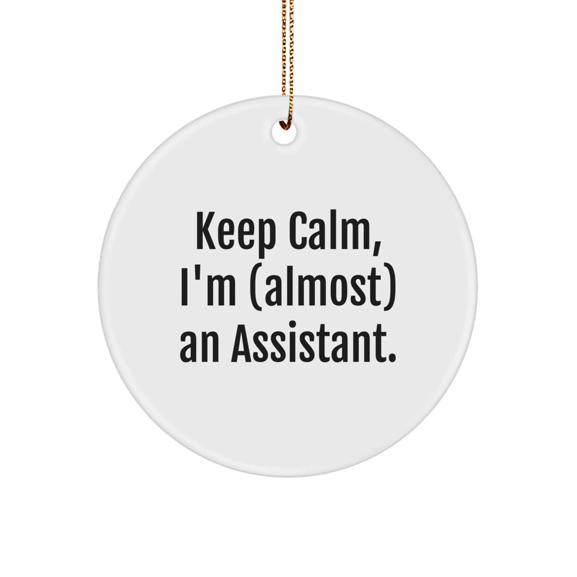 Funny Christmas Unique Gifts from Friends, Coworkers, or Family - Keep Calm I'm (almost) An Assistant Circle Ornament, Assistant Humor, Holiday Decorations