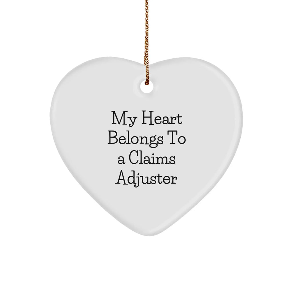 Funny Claims Adjuster Gifts, 'My Heart Belongs To A Claims Adjuster' Heart Ornament for Christmas, Gifts from Men to Women, Coworkers, or Friends