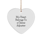 Funny Claims Adjuster Gifts, 'My Heart Belongs To A Claims Adjuster' Heart Ornament for Christmas, Gifts from Men to Women, Coworkers, or Friends